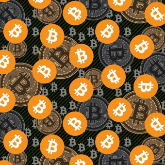 Bitcoin Motivstoff mit Münzen - Novelty Baumwollstoff 