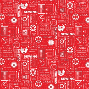 Roter BERNINA Nähmotivstoff - Sewing Machines by Amanda Murphy Sewing Room 2 - Benartex Patchworkstoffe 