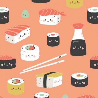 Sushi Mania Flanellstoff - Kuscheliger Kawaii Camelot Cotton Flannel Lizenzstoff 