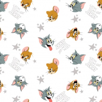 Original Tom & Jerry Lizenzstoff - Motivstoff mit Katze & Maus "Heads & Stars" 