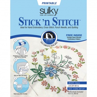 Stick'n Stitch - Bedruckbares,Selbstklebendes, Fixierbares, Wasserlösliches Stickvlies - Sulky Printables 