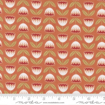 Meadowmere Terracotta Metallic Tulip Fields Tulpenstoff - Gingiber by Stacie Bloomfield - Moda Fabrics Patchworkstoffe 
