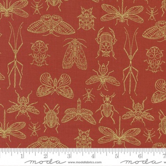 Meadowmere Poppy Metallic Buttterflies & Bugs - Gingiber by Stacie Bloomfield - Moda Fabrics Patchworkstoffe 
