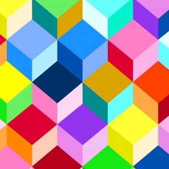 Überbreiter XXL Tumbling Blocks mit Regenbogenfarben - 108" Essential Gradations Rainbow Color Cubes by Amandel Wrigley - Überbreiter Rückseitenstoff 