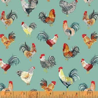 Hühnerstoff - Farm Fresh Hähne Motivstoff - Windham Fabrics Patchworkstoff 