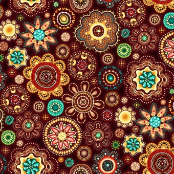 Australischer Aborigine Stoff - Rust-Brown Medallions Gondwana Oasis Geometric Floral - Blumenstoff 