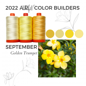 2022 Aurifil Color Builders - Rainforest Flora BOM &  Aurifil 50 wt. Garnsortimente Golden Trumpet Set - September Garnbox