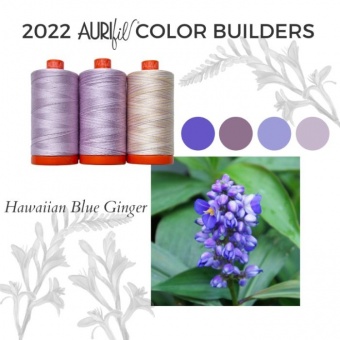 2022 Aurifil Color Builders - Rainforest Flora BOM &  Aurifil 50 wt. Garnsortimente Hawaiian Blue Ginger Set - Oktober Garnbox