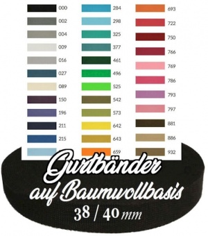 Diverse Farben 38mm Baumwoll-Gurtband - 80/20 Gurtbänder Baumwolle / Polypropylen - 1 1/2 inch / 4cm 