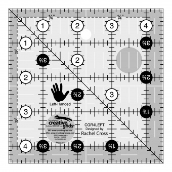 LINKSHÄNDER! 4 1/2" x 4 1/2" Inch-Patchworklineal Quadrat - Creative Grids Non Slip LEFT HANDED  Square Ruler - Quadratisches Rollschneidelineal 