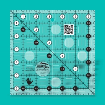 LINKSHÄNDER! 6 1/2" x 6 1/2" Inch-Patchworklineal Quadrat - Creative Grids Non Slip LEFT HANDED  Square Ruler - Quadratisches Rollschneidelineal 