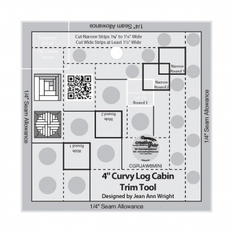 4" inch Curvy Log Cabin Trim Tool - Creative Grids Non Slip Ruler - Blockhausmuster Patchworklineal 