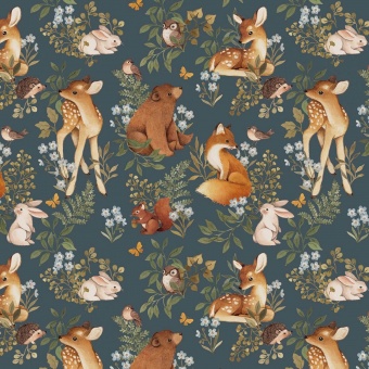 Waldtierstoff - Petrol Little Fawn Forest Stories by Nina Staizner Collection Kinderstoffe - Dear Stella Patchworkstoffe 