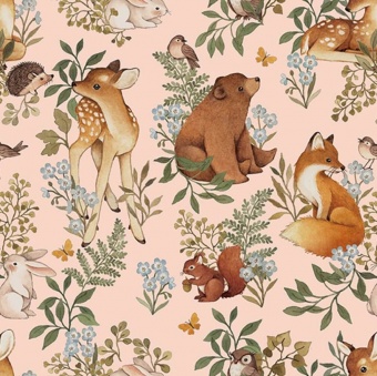 Altrosa Waldtierstoff - Creampuff Little Fawn & Friends by Nina Staizner Collection Kinderstoffe - Dear Stella Patchworkstoffe 
