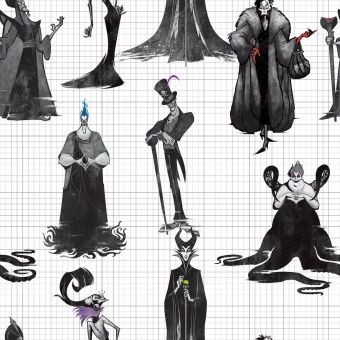 Disney Villains Bösewichte Lizenzstoff - Original Disneystoff / Halloweenstoff mit Cruella de Vil, Ursula, Maleficent  usw. 