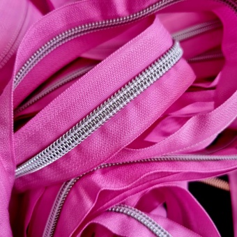 METERWARE Metallisierter, Endlosreißverschluss Pink - Handbag Zipper mit Metalliczähnen in Silberoptik No. 5 