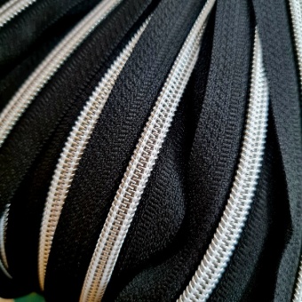 METERWARE Metallisierter, Endlosreißverschluss Schwarz - Black-Silver Handbag Zipper mit Metalliczähnen in Silberoptik No. 5 