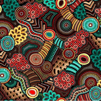 Australischer Aborigine Stoff - Gondwana Oasis Geometric Floral Brown / Rust  - Blumenstoff 