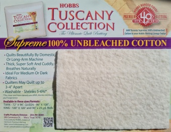 Tuscany SUPREME Batting - Reines Baumwollvlies - 100% Unbleached Cotton by Hobbs 