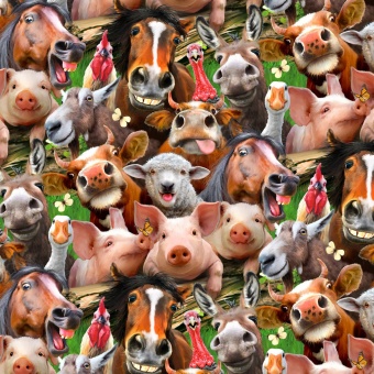 Farm Selfies Pferde Schafe Kühe Schweine Patchworkstoff 