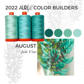 2022 Aurifil Color Builders - Rainforest Flora BOM &  Aurifil 50 wt. Garnsortimente Jade Vine Set - August Garnbox