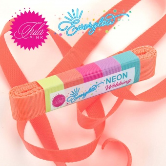Lunar Orange Tula Pink NEON 1inch Designer Webbing - Renaissance Ribbons 25mm Gurtband-Set -  Everglow Strapping SPARSET! -  2 yards / 1,8m 