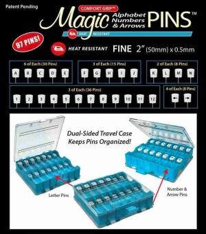 Magic Pins Buchstaben, Zahlen & Pfeilen - extra fein 0,5x50mm - Extra Fine Flat Head Patchworkpins Alphabet, Numbers & Arrows - Taylor Seville Flachkopfstecknadeln 