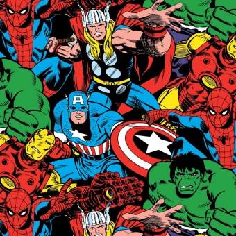 Marvel's Avengers Unite Comicstoff / Superheldenstoff mit Thor, Iron Man, Spider Man, Hulk & mehr 