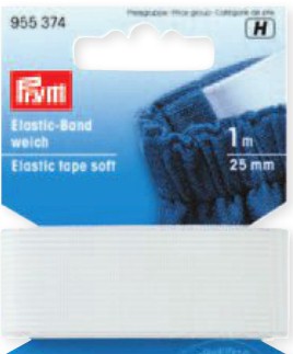 Weißes Elastic-Band weich 25mm - Gummizug / Gummitwist / Gummiband / Gummizug - 1m Karte - elastisch  