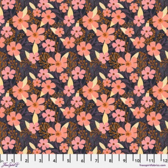 Slate Monica Floral Blümchenstoff  - Bird Garden by Mia Charro Designerstoff  - FreeSpirit Fabrics Patchworkstoffe 