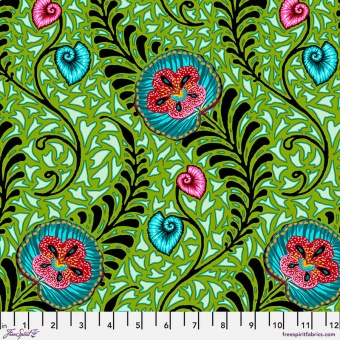 Green Orchidees Tropicalism Designerstoff by Odile Bailloeul - FreeSpirit Fabrics Patchworkstoffe 
