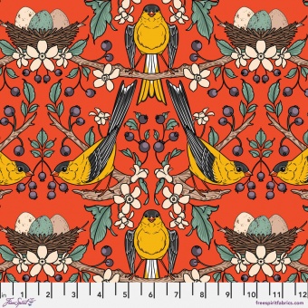 Vermillion Berry Gifted - Rachel Hauer Birds of Feather Vogelstoff - Free Spirit Motivstoff 