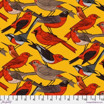 Saffron Bird Stack - Rachel Hauer Birds of Feather Vogelstoff - Free Spirit Motivstoff 