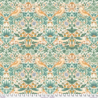 Mint Strawberry Thief Vogelstoff - Original William Morris & Company Lizenzstoff - Free Spirit Fabrics Buttermere Patchworkstoffe 