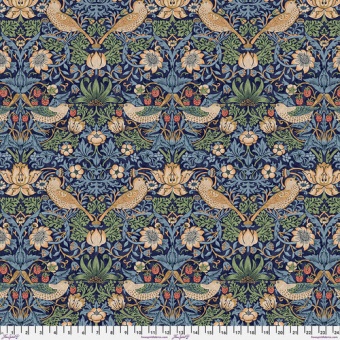Navy Blue Strawberry Thief Wandle Vögelchenstoff - The Original Morris & Co. Lizenzstoff - Free Spirit Fabrics Patchworkstoffe 