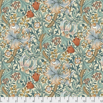 Autumn Golden Lily Baumwollstoff  - Original William Morris & Company Lizenzstoff - Free Spirit Fabrics Leicester Patchworkstoffe 
