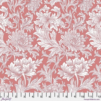 Coral Chrysanthemum Tonal Wandle Baumwollstoff  - The Original Morris & Co. Lizenzstoff - Free Spirit Fabrics Patchworkstoffe 