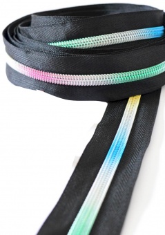 METERWARE Regenbogen Metallic & Schwarz Endlosreißverschluss - Rainbow Iridescent / Black Zipper mit Metalliczähnen 
