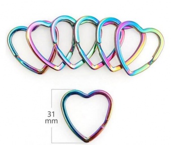 Regenbogen Herzchen-Spaltring - Metall-Schlüsselring in Herz-Form mit Oil Slick Rainbow Finish 