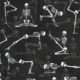 Schwarzer Yogastoff mit Skeletten - GLOW IN THE DARK Lights Out Skeletons Motivstoff - Robert Kaufmann Halloweenstoffserie 