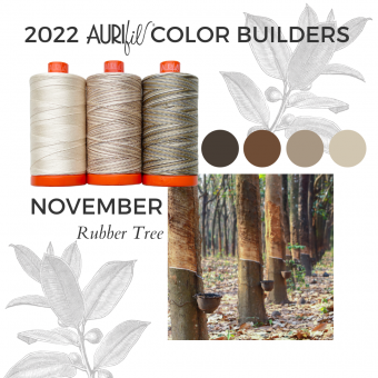 2022 Aurifil Color Builders - Rainforest Flora BOM &  Aurifil 50 wt. Garnsortimente Rubber Tree Set - November Garnbox