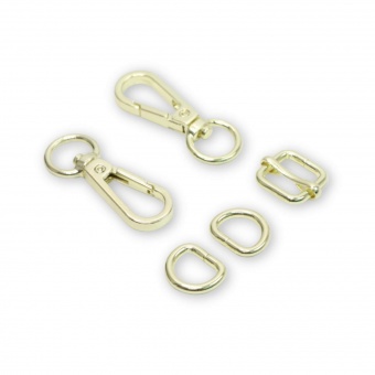 Goldenes Handtaschenset - Gold Taschenbeschläge: 1/2 inch D-Ringe, Karabiner & Leiterschnalle - Sallie Tomato Level 3 Basic Hardware Kit 15mm 