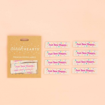 Just Sew Happy Labels - Sarah Hearts Webetiketten - Premium Woven Labels - Tied with a Ribbon Limited Edition 