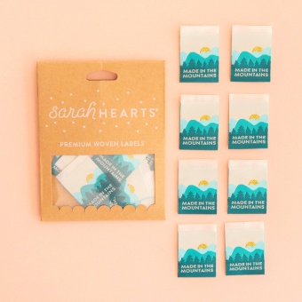 Made in the Mountains Labels - Sarah Hearts Webetiketten - Premium Woven Labels - Tied with a Ribbon Limited Edition 