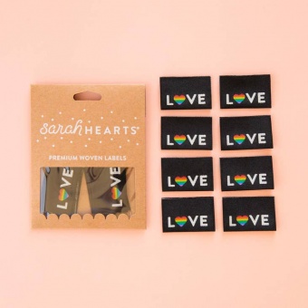 LOVE ... is love PRIDE Labels - Sarah Hearts Webetiketten - Premium Woven Labels - Limited Edition 