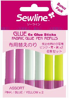6er SPARPAKET! Sewline Fabric Glue Pen Refill / Stoffkleber Nachfüllminen - Gelb / Blau / Pink BONUS PACK! 