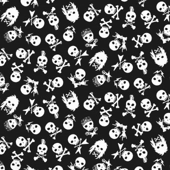 Skulls Basicstoff -  Totenköpfe - Schwarz-weißer Totenkopfstoff - Dear Stella Sabbath Rock Skulls Black  Patchworkstoffe 