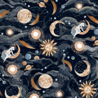 Mond & Sterne im Nachthimmel - Motivstoff "Peat La Luna" -  Dear Stella Rae Ritchie Collection Patchworkstoffe 