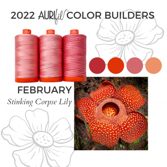 2022 Aurifil Color Builders - Rainforest Flora BOM &  Aurifil 50 wt. Garnsortimente Stinking Corpse Lily Set - Februar Garnbox