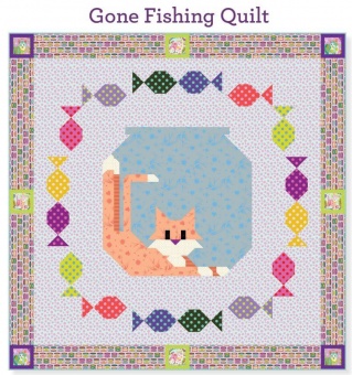 Gone Fishing Quilt Kit - Tabby Road Deja Vu by Tula Pink & John McPhail Art East Quilting Co- Materialpackung / Stoffpaket- VORBESTELLUNG! Lieferung Ihrer gesamten Bestellung ca. Ende Juli / August 2024! Nur Quilttop